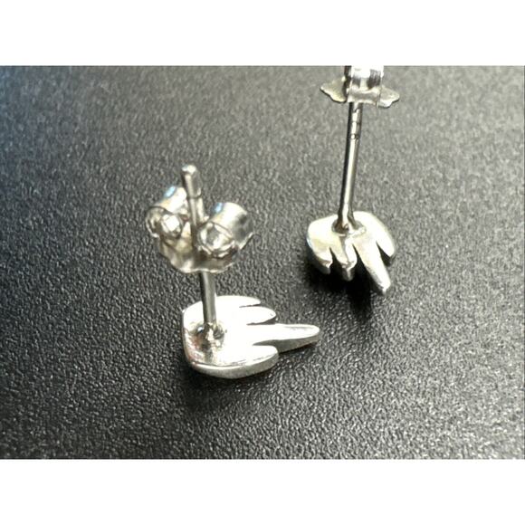 New Condition Sterling Silver Middle Finger Dainty Stud Earrings 925 - Picture 5 of 5